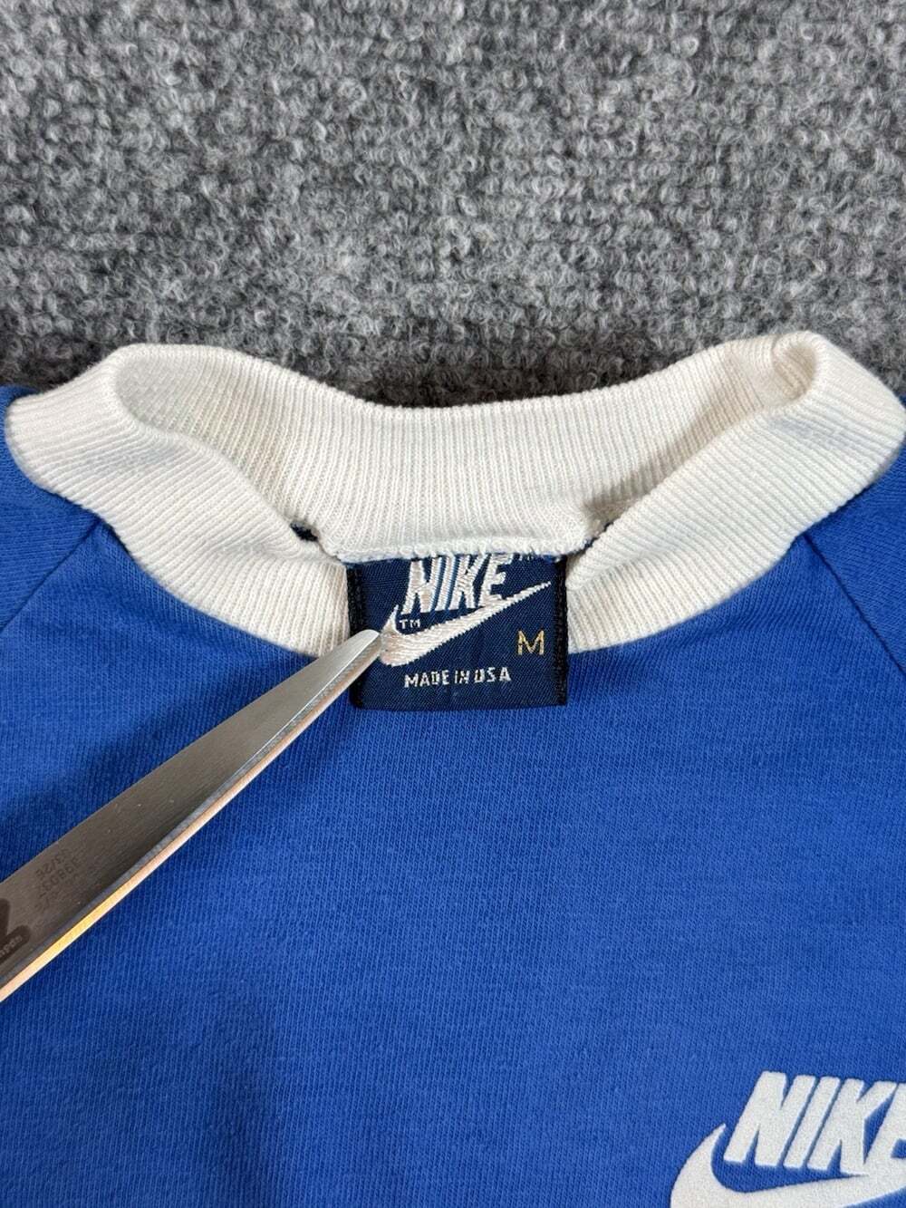 Vintage Nike Single Stitch Short Sleeve Baby Tee Striped Blue Ringer Size M - Picture 3 of 7